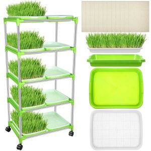 맹크시 5겹 씨앗 새싹 트레이 선반 마이크로그린 재배 키트 배수 구멍이 있는 한 밀풀 재배기 10개와 정원 홈 오피스용 발아지 60매