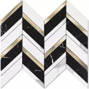 입스카조 흑백 대리석 헤링본 필 앤 스틱 백스플래시 주방 벽 내열성 PVC 혼합 금속 타일 방수 욕실 및