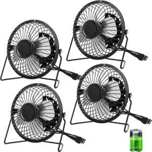 4Pcs 4인치 USB 소형 선풍기 강력하고 조용한 360° 조절 가능한 회전 개인용 금속 미니 책상 여름용 전기