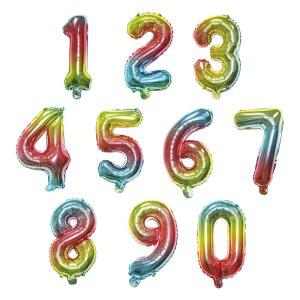 파티 장식용 16인치 호일 마일라 숫자 풍선 0-9 (무지개)