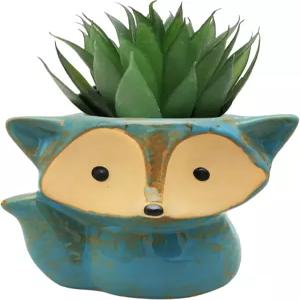 DIYOMR 동물 세라믹 화분 3.9인치 폭스 모양 홈 데코 오피스 데스크톱 장식용 작은 다육 선인장 - 식물