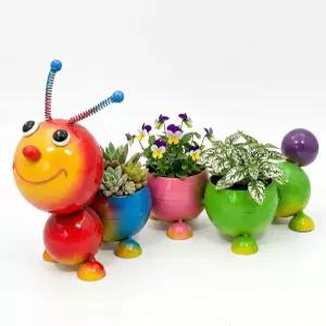 FKK스파클러 귀여운 애벌레 화분 금속 마당 아트 가든 데코 미니 식물 선인장 다육식물 실내외 장식 엄마