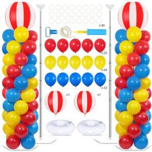 카니발 생일 파티 용품을 위한 베이스 레드 및 화이트 스트라이프 풍선 아치형 기둥이 있는 5.57피트 길이의 조절식 타워 스탠드 2세트 서커스 기둥 키트