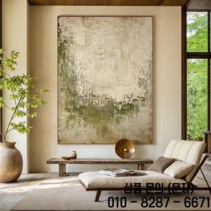 베이지 와비사비 벽 예술 그린 추상화 대형 심플 텍스처드 캔버스 페인팅 뉴트럴 데코