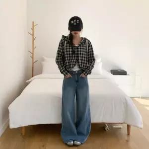 |CMJ6E01|여성용 체크 후드 크롭 자켓 봄 데일리 루즈핏