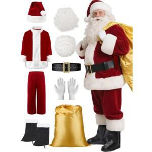 산타클로스 남성복 9PCS 디럭스 산타복 남성 크리스마스 성인 BURGUNDY