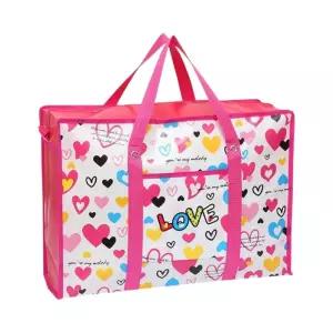 (48x34cm 러브) 타포린 쇼핑백/가방/여행/보조/쇼핑/선물/손잡이/타포린백/나들이/지퍼/튼튼한/수납/여행용