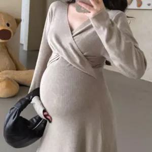 임산부 하객룩 롱 원피스 키작녀 임부복 결혼식 니트 원피스 출근룩 봄 가을 하객룩 만삭