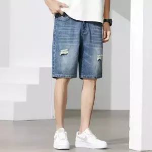 바지 하프 청 캐주얼 남자청반바지 워싱 디스트로이드 스트릿 스트레이트 반 연청 5부 원템1