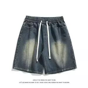 바지 청 데님 빈티지 캐주얼 트렌드 반바지 스트링 일자 남자청반바지 원템1