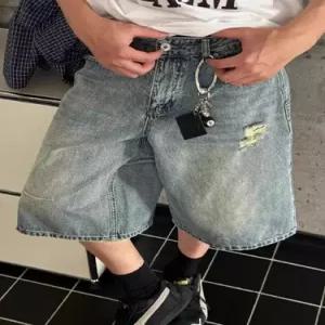 데님 남자청반바지 통 반바지 찢어진 와이드 청반바지 슬림핏 원템1