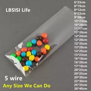 LBSISI 생활 쿠키 빵 음식에 대 한 투명 비닐 봉투 초콜릿 콩 지우기 상단 펜 선물 패키지 와이어