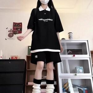 swygsqql여성 여름 트레이닝복 세트 캐주얼 루즈핏 편한 데일리 빅사이즈 운동복 카라반팔티+반바지