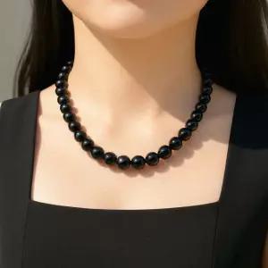 실버925 블랙 오닉스 왕구슬 원석 볼드 은목걸이