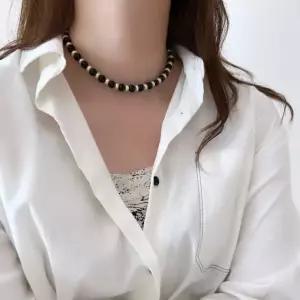 실버925 버블 볼드 오닉스 담수진주 목걸이 블랙 원석 레이어드 구슬 목걸이