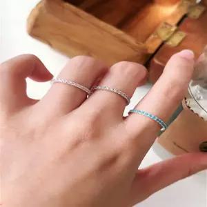 실버925 슬림 이터니티 큐빅 반지 3color 투명 핑크 터키블루 럭셔리 파베 컬러 지르코니아 가드링