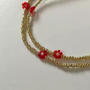 실버925 골드 비즈 은볼 레드 플라워 목걸이 레이어드 초커