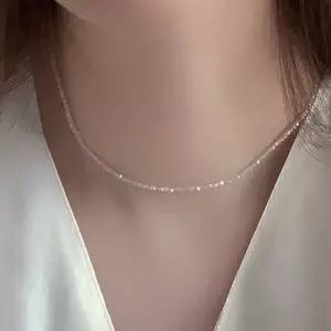 실버925 트윙클 원석 비즈 쇼트 초커 목걸이 2color 클리어 수정 블랙 스피넬