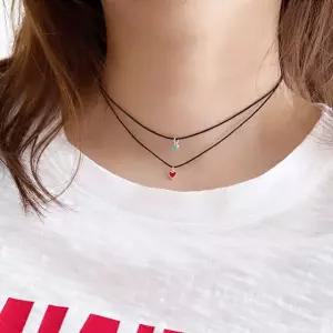 실버925 미니 펜던트 쇼트 스트링 초커줄 블랙 레이어드 끈 목걸이