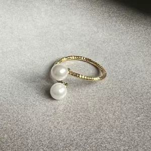 진주 오브제 레이어드 컷팅 라인 오픈 프리 반지 2color 실버 골드