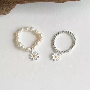 실버925 플라워 데이지 참장식 실버볼 담수진주 밴딩반지