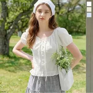 [블루레이스] 벌룬소매 프릴 코튼 블라우스_B6M1BL5561