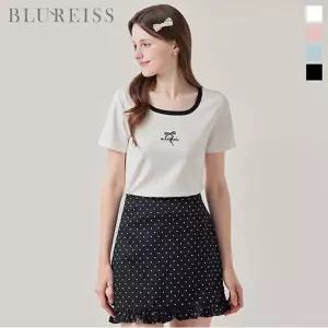 [블루레이스] 랍바 배색 리본 자수 티셔츠_B6M3TS6731