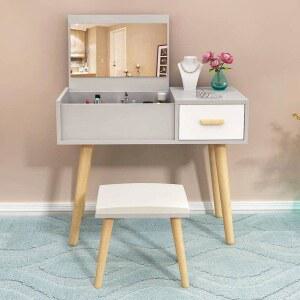화장대 드레싱테이블 수납장 정리대 자취방 스툴 화이트 소형