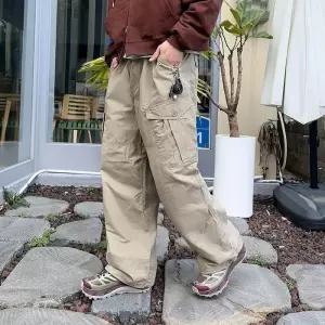 남자 카고 팬츠 빅사이즈 스트링 와이드 봄 여름 면바지