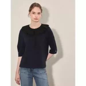 올리비아로렌 OliviaLauren 24가을 러플 칼라 7부 면 블라우스 티셔츠 VOCAL4F7351