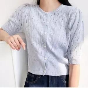 [JED] 시원한 가디건룩 가디건 반팔 여름 퍼프 데일리 여성 브이넥 니트