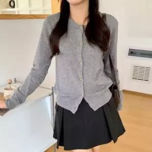 [JED] 간절기 긴팔 가디건 라운드 루즈핏 데일리 레이어드 단추 티셔츠 니트 상의