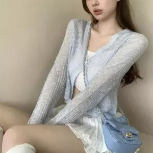 [JED] 얇은 여름 루즈핏 여자 긴팔 니트 간절기 데일리 시스루 가디건 카디건 크롭