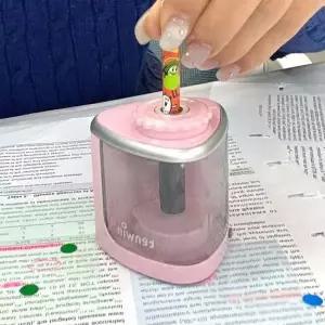 수동 겸용 자동 연필깎이 핑크 전동 학용품