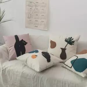 기하학쿠션커버 고양이 자수 쿠션 커버