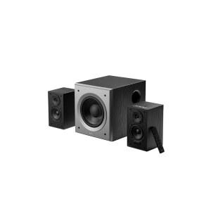 8인치 무선 서브우퍼, 2.1 컴퓨터 시스템 블루투스 5.1 AptX, 110W RMS, 블랙이 포함된 광학 및 보조 스피커가 있는 Edifier M601DB 책장 동축