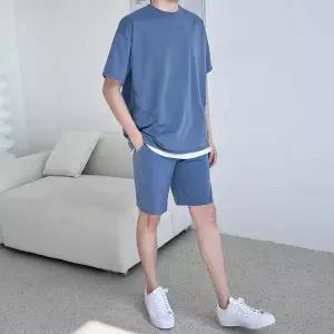 블레오 남자 오버핏 반팔티 5부 밴딩 반바지 세트 DM2512161109