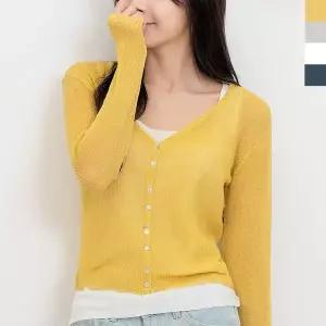 블레오 여자 봄 여름 린넨 브이넥 가디건 DM260318115