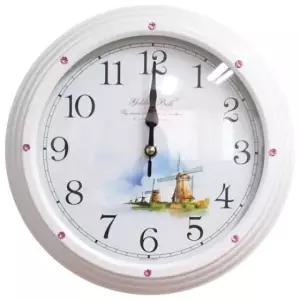 벽시계 무소음 핑크큐빅 메탈 화이트풍차 GB4545 25cm