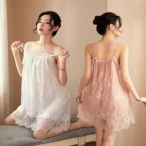 잠옷 레이스 망사 여성 슬립 란제리 청순 리본 원피스