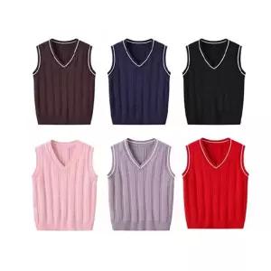 키즈 얇은화이트라인 브이넥 꽈배기 니트 조끼 6컬러