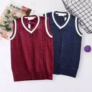 남녀공용 화이트라인 브이넥 꽈배기 니트 조끼 2컬러