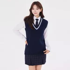 네이비 언발기장 남녀공용 밑단트임 교복조끼 교복