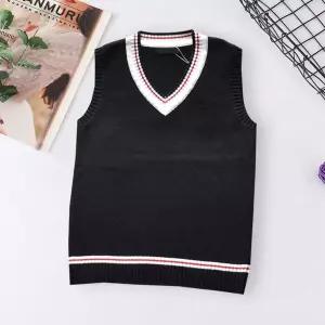 남녀공용 블랙 레드라인 브이넥 니트 조끼 교복 학생