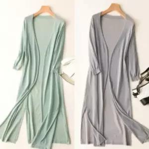 [JED] 브이넥 7부 아우터 데일리룩 루즈핏 가디건 코트형 여성 간절기 니트 롱가디건