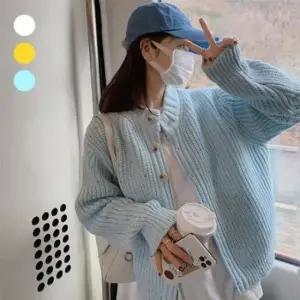 [JED] 라운드 니트 가디건 여성 배색