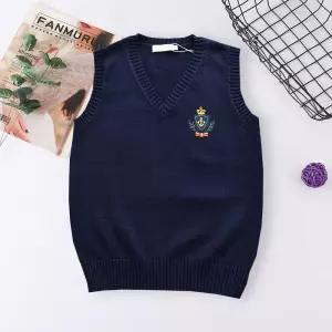 네이비 마린 크라운자수 브이넥 여자 교복조끼 교복