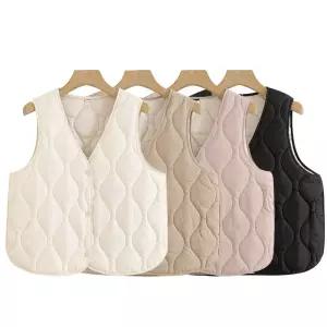 물결퀼팅패딩조끼 브이넥조끼 라운드 경량 여자조끼