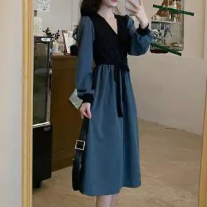 투톤 V넥 여성 배색 2컬러 페미닌 원피스