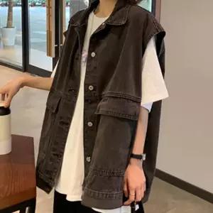 블랙 청조끼 레이어드 여자 외출룩 오버핏 베스트